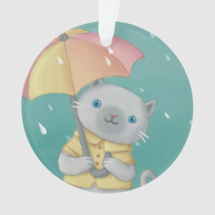 Rainy Day: Katze & Regenschirm-Illustration Ornament