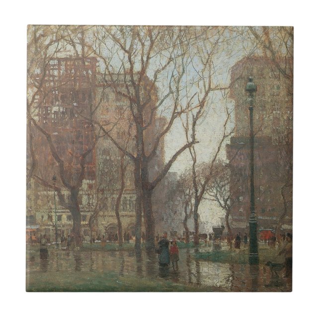 Rainy Day, Madison Square, New York, Paul Cornoyer Fliese (Vorderseite)