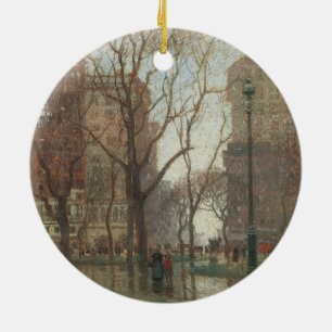 Rainy Day, Madison Square, New York, Paul Cornoyer Keramik Ornament