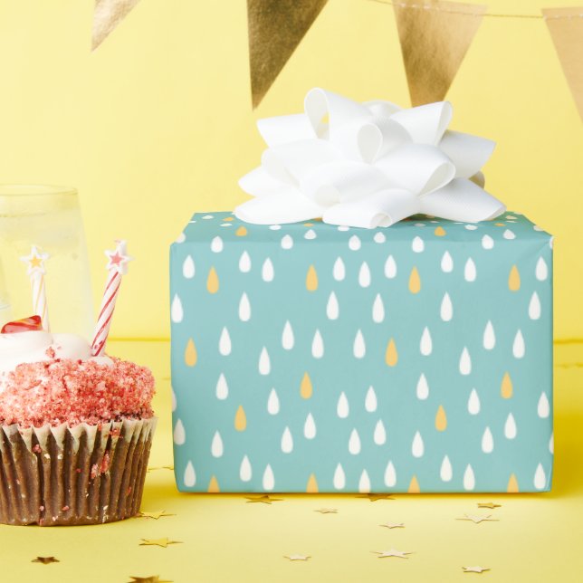 Rainy Day Mint Green Yellow White Raindrops Geschenkpapier (Geburtstagsparty)
