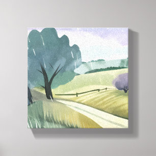 Rainy Day   Natur Wasserfarbener Hügel Landschaft Leinwanddruck