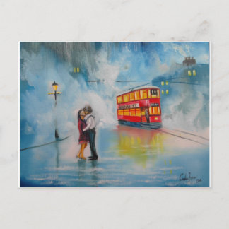 RAINY DAY ROMANTIC COUPLE TRAM Romantisches Paar Postkarte