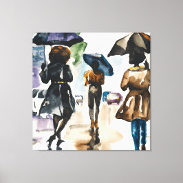 RAINY DAY SCHWARZE MÄNNER UND FRAUEN UNTER UMBRALL LEINWANDDRUCK