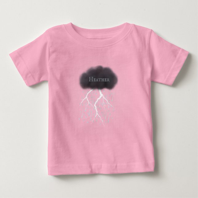 Rainy Day Thunder Cloud mit Babyname Pink Baby T-shirt (Vorderseite)