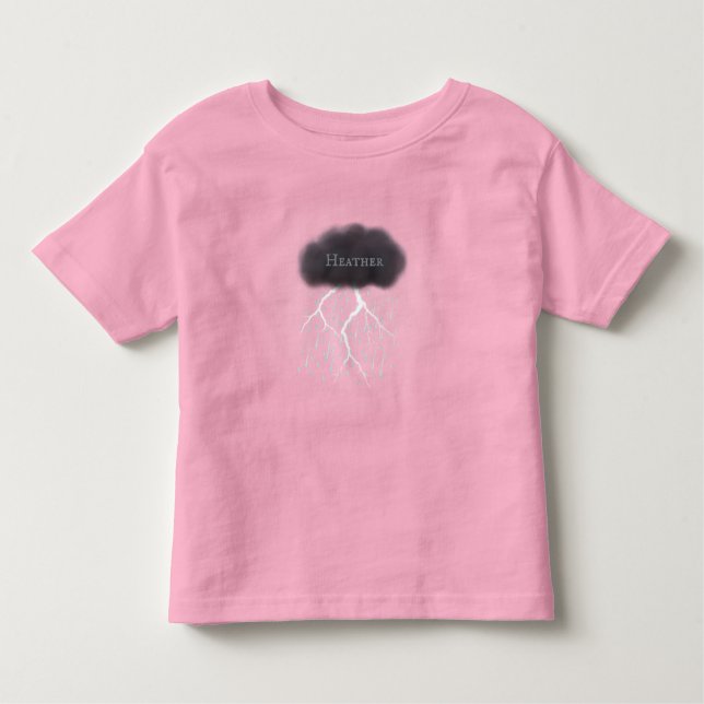Rainy Day Thunder Cloud mit Babyname Pink Kleinkind T-shirt (Vorderseite)