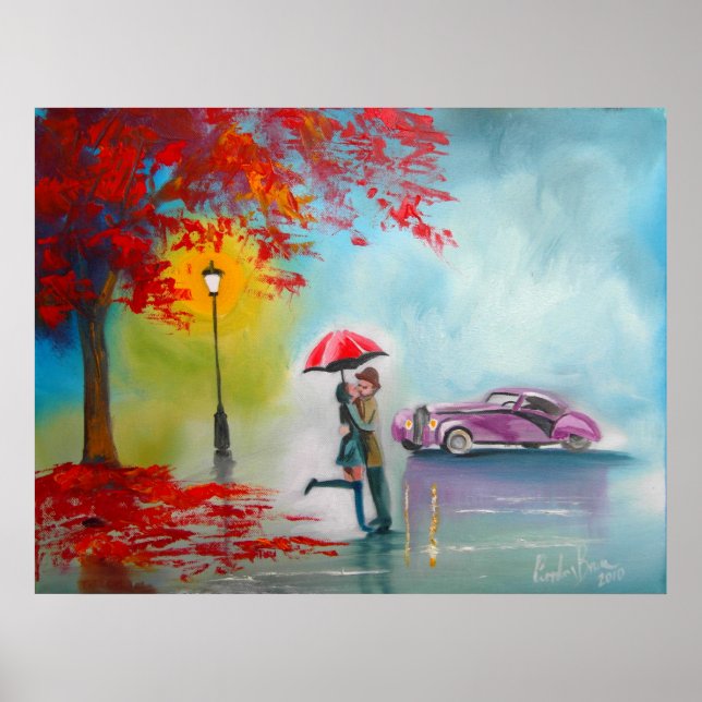 RAINY DAY UMBRELLA KISSING COUPLE POSTER (Vorne)