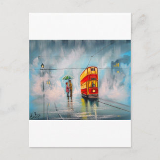 RAINY DAY UMBRELLA RED TRAM Romantisches Paar Postkarte
