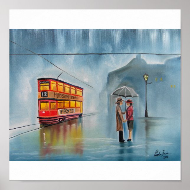 RAINY DAY UMBRELLA ROMANTIC COUPLE TRAM POSTER (Vorne)