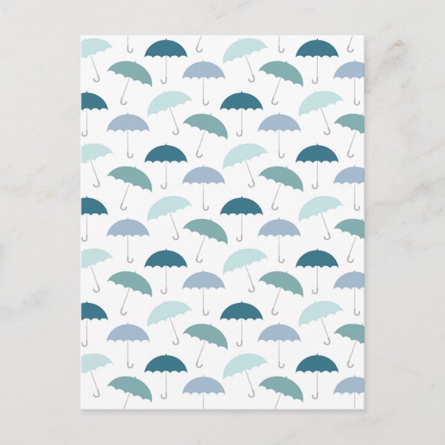 Rainy Day Umbrellas Muster in der Blues Postkarte (Vorderseite)