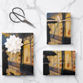 Rainy London Street with Cat & Phone Booth Geschenkpapier Set