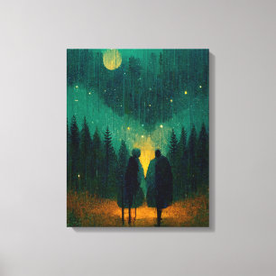 Rainy Night Couple in Forest Canvas Print Leinwanddruck