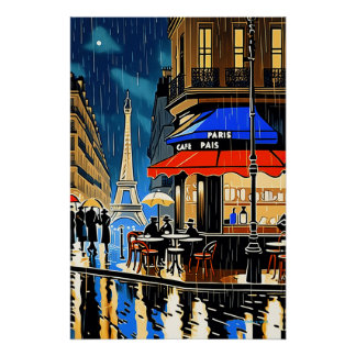 Rainy Night in Paris: Vintages Café Poster