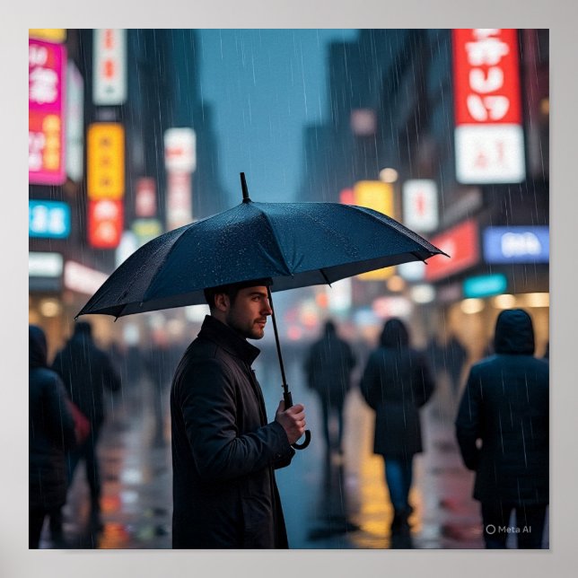 Rainy Night in the City - Einsamkeit in der Stadt Poster (Vorne)