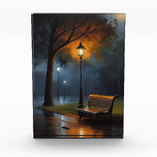 Rainy Night Park Bench – Cinematic Emotional Oil P Fotoblock