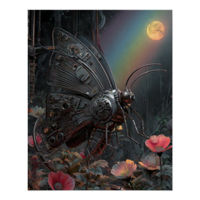 Rainy Rainbow Butterfly Dark Floral Fantasy Poster (Vorderseite)