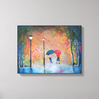 Rainy School Day in Korea Kinder Umbrella Leinwanddruck