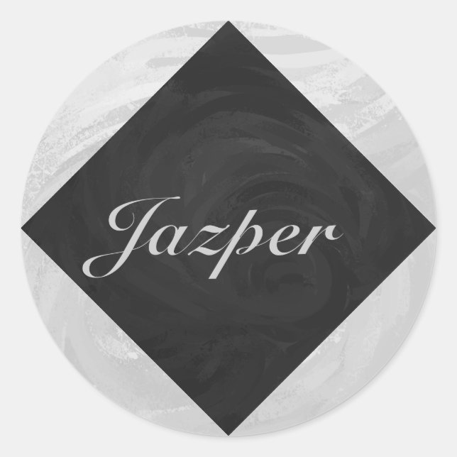 Rainy Sky Gray und Black Monogram Runder Aufkleber (Vorderseite)