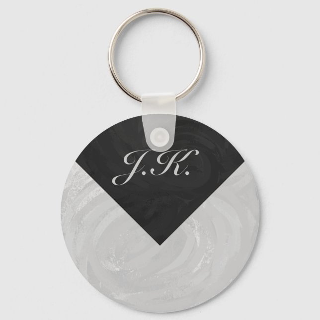 Rainy Sky Gray und Black Monogram Schlüsselanhänger (Vorderseite)