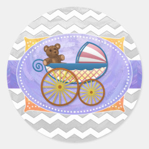 Rainy Sky Gray Zickzack und Lila Baby Runder Aufkleber