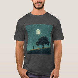 Rainy Solitude – Lonely Person & Tree Illustration T-Shirt