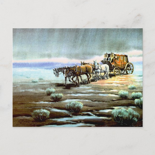RAINY STAGECOACH von SHARON SHARPE Postkarte (Vorderseite)