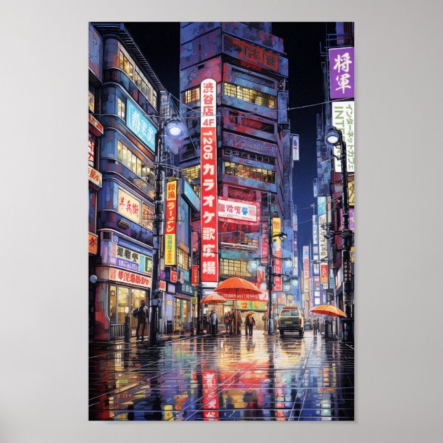 Rainy Tokyo Night Street Poster (Vorne)