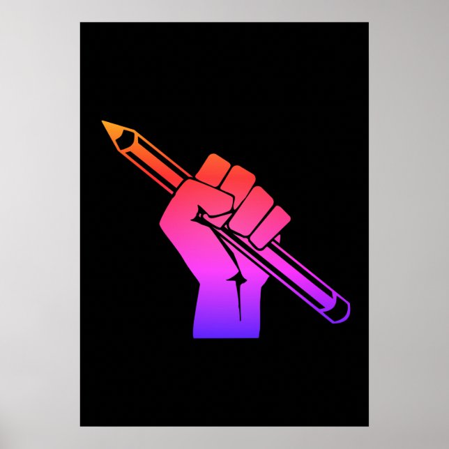 Raise Fist Holding Pencil Rainbow Poster (Vorne)