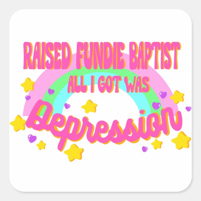 Raise Fundie Baptist Rainbow Hearts Stars Quadratischer Aufkleber (Vorderseite)