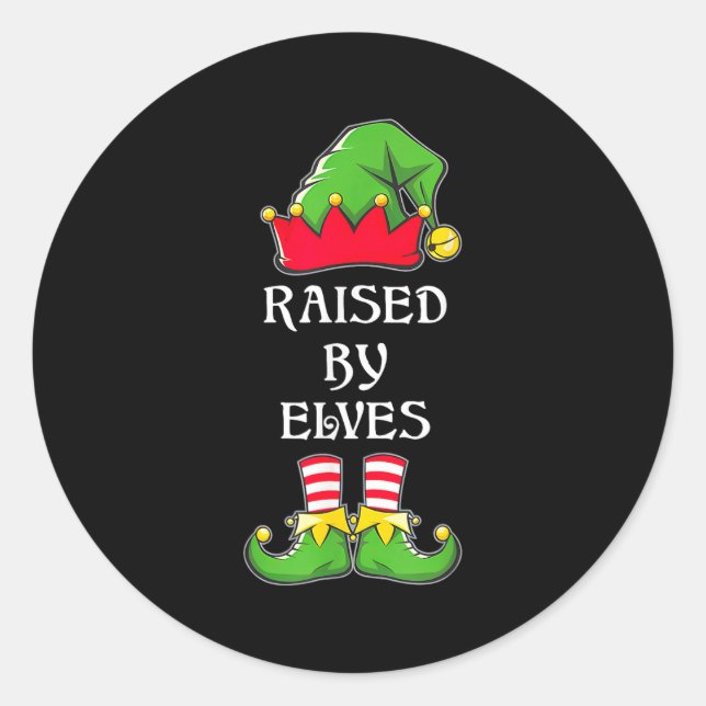 Raised By Elves Funny Christmas Family Elves Squad Runder Aufkleber (Vorderseite)