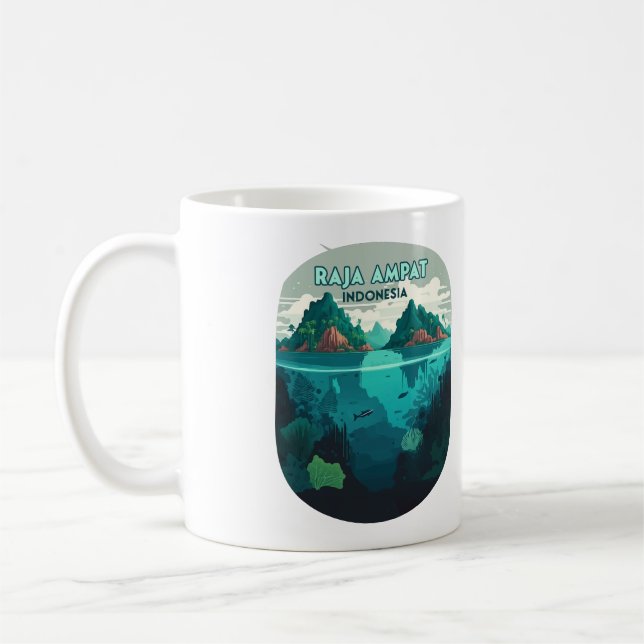 Raja Ampat Indonesia Underwater Scuba Retro Kaffeetasse (Links)