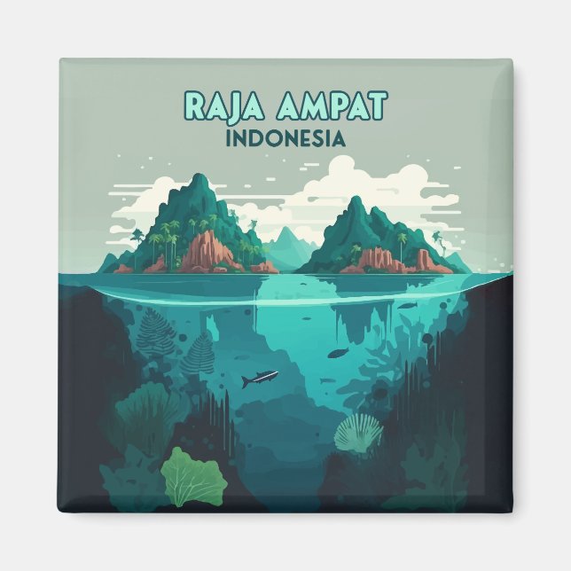 Raja Ampat Indonesia Underwater Scuba Retro Magnet (Vorne)