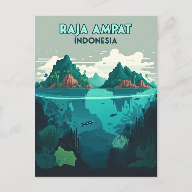 Raja Ampat Indonesia Underwater Scuba Retro Postkarte (Vorderseite)