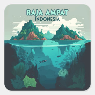 Raja Ampat Indonesia Underwater Scuba Retro Quadratischer Aufkleber