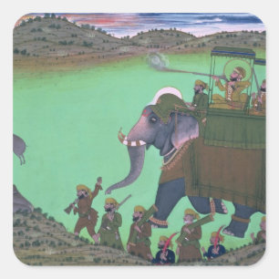 Raja Sarup Singh of Udaipur, auf einer Jagd auf Wi Quadratischer Aufkleber