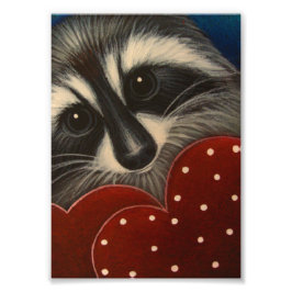 RAKCOON MIT 2 HERZEN 5" X 7" DRUCKEN FOTODRUCK