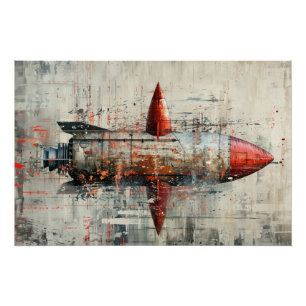 Rakete auf Grunge Hintergrund im Vintagen Stil. Poster