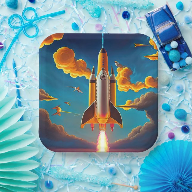 Rakete bei Sonnenuntergang Pappteller (Party)