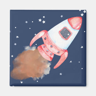 Rakete, die zum Illustrationsmagazin im Weltraum f Magnet