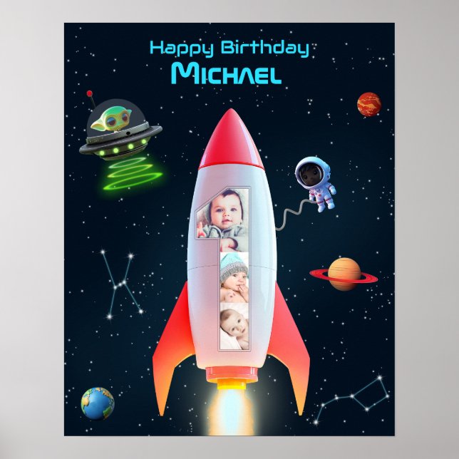 Rakete mit Foto | UFO Alien Birthday Astronaut Poster (Vorne)