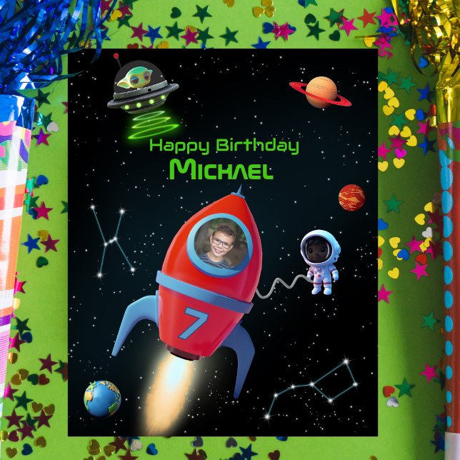 Rakete mit Foto | UFO Alien Birthday Astronaut Poster (Von Creator hochgeladen)