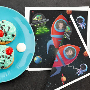 Rakete mit Foto   UFO Astronaut Alien Birthday Serviette