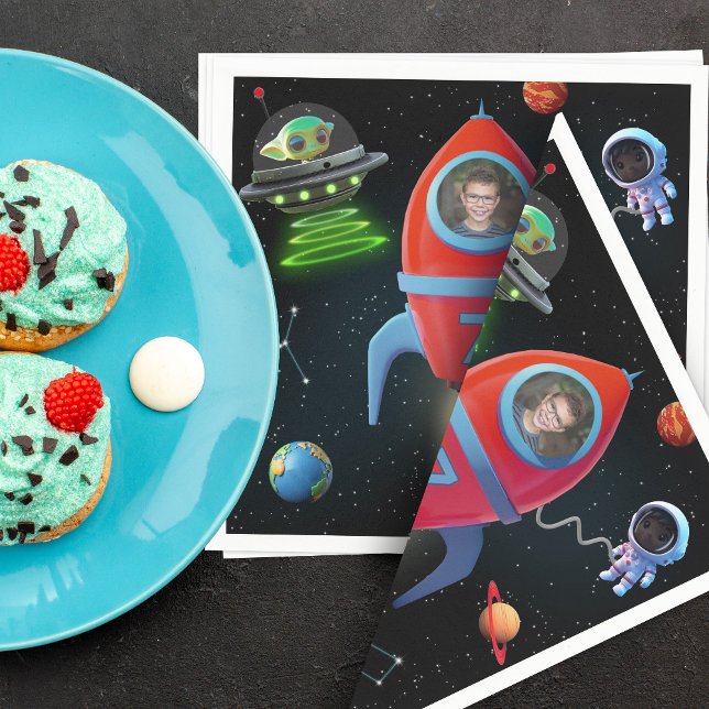 Rakete mit Foto | UFO Astronaut Alien Birthday Serviette (Von Creator hochgeladen)