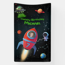 Rakete mit Foto | UFO Astronaut Birthday Alien Banner