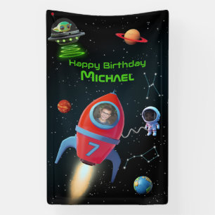 Rakete mit Foto   UFO Astronaut Birthday Alien Banner