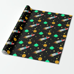 Raketen, Asteroiden und Planeten im Weltraum Geschenkpapier