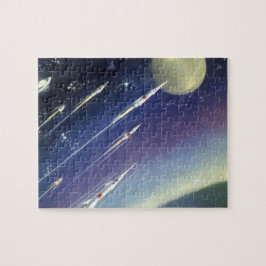 Raketen der Vintagen Science Fiction im Weltraum v Puzzle