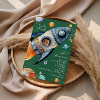 Raketen-Foto Erste Geburtstags-Weltraum-Party-Einl Einladung