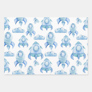 Raketen, Männer Frauen und Kinder, Außenraummuster Geschenkpapier Set