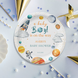 Raketen-Schiff-Papier-Teller Weltraum-Baby-Party  Pappteller