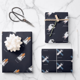 Raketen Sonnensystem Astronautensatellit 3 Stück Geschenkpapier Set